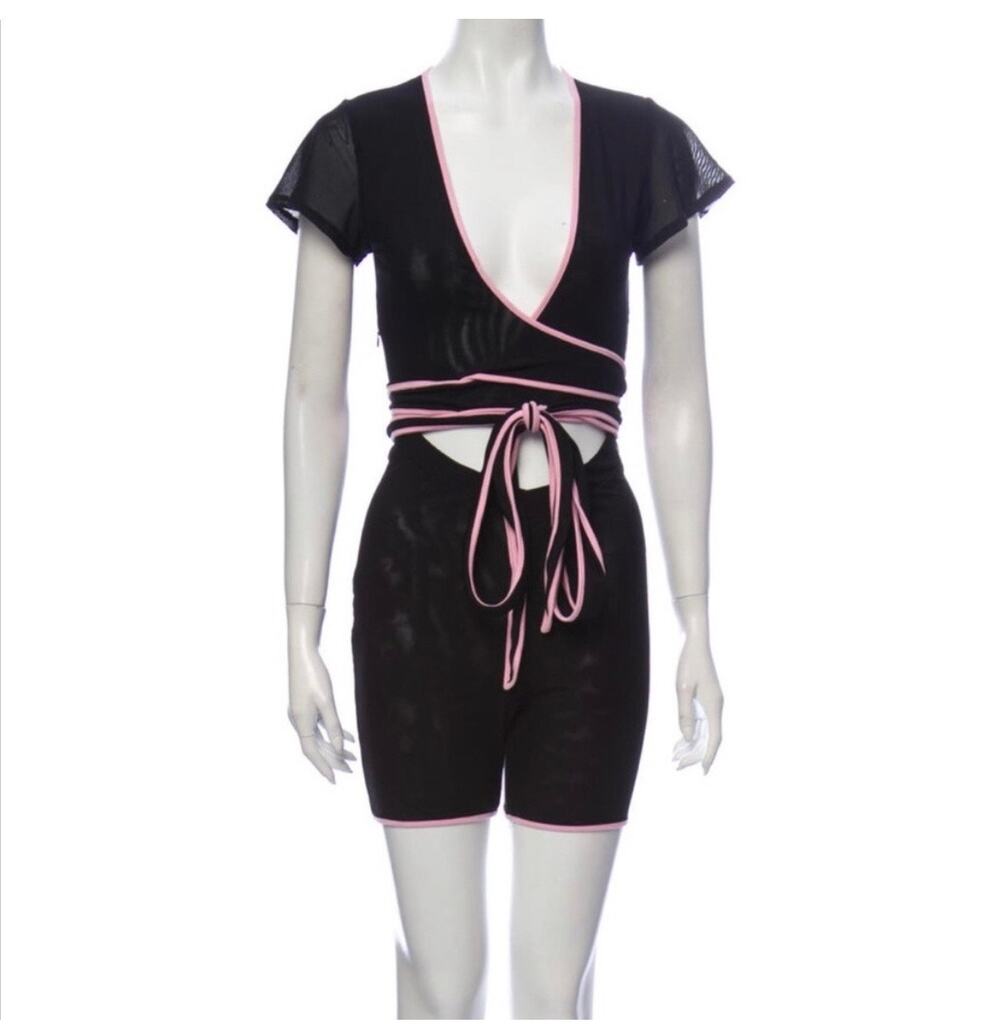 I.AM.GIA Black Pink Asha Cutout Front Tie Romper Size XS